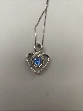 Silver Heart Pendant Necklace with Blue Stone